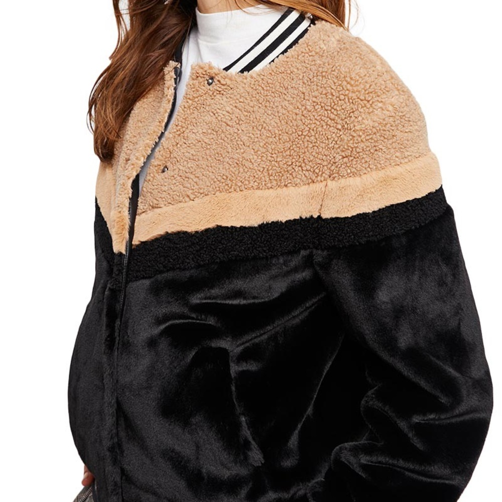 Free People Mixed Faux Fur Bomber Jacket